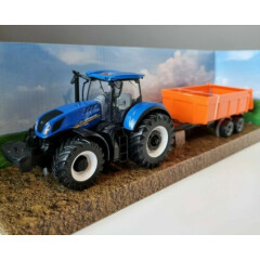 New Holland Tractor & Tipping Trailer Model Toy T7.315 Diecast Metal 1:50 Scale!