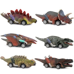 6 Pack Dino Toys Pull Back Dinosaur T-Rex Ankylosaur Stegosaurus Monster Trucks 