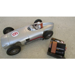 1950's JNF Mercedes Silver Arrow W196 Battery Op 13 in. tin toy race car driver 