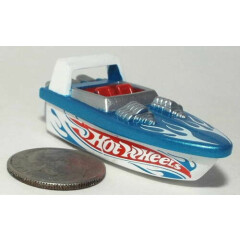 Small Mini Hot Wheels Plastic Speed Boat /Triple Outboard Engines /Blue & White
