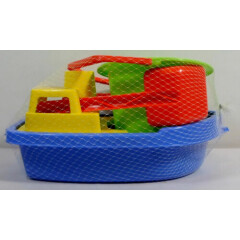 GREEK VTG APERGIS 80's PLASTIC 12'' BOAT SHIP w/ SAND TOOLS WATER TOY FLOATS MIP