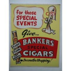 HIGH GRADE 11 X 14 BANKERS SPECIAL CIGARS CARDBOARD SIGN BOY GIRL MARRIED STORK
