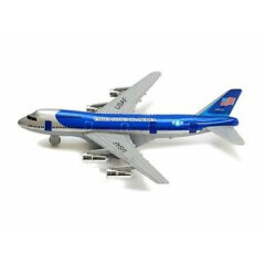  New 8" Diecast Toy passenger airplane jet 747 look alike plane blue PULL BACK