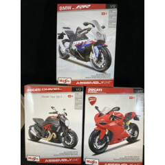 (3) Maisto Motorcycle DUCATI & BMW Carbon Assembly Building Metal Model Kit 1:12
