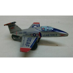 Vintage "Lin Mar" Tin Jet Plane w/Friction Wheels "USAF FG-786" 3-1/2" Long