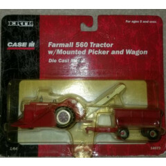 Farmall 560 Tractor W/Mounted Picker And Wagon. 1/64 scale.