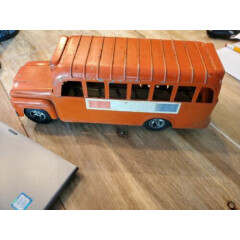 Hubley Bus, Orange, stamped 493 9 1/4 inches long 