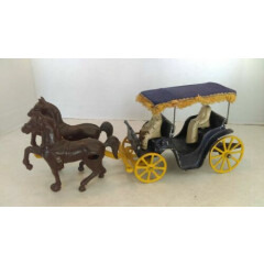 1940's Stanley Toy 2 Horse Cast Metal Surrey With Canopy Driver & Passenger