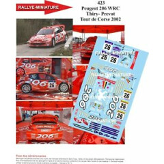Decals 1/32 ref 0423 peugeot 206 wrc thiry tour de corse 2002 rally rally 