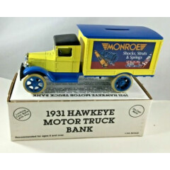 1931 Hawkeye Motor Truck Locking Coin Bank Monroe Shocks & Springs 1990 Ertl New