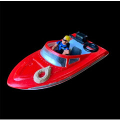 Matchbox 2000 Mattel Red Boat Speedboat Man Waving Wheeled 6" Toy