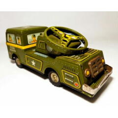 TN NOMURA (JAPAN) VINTAGE US ARMY PRESSED TIN LITHO FRICTION TOY MILITARY TRUCK 