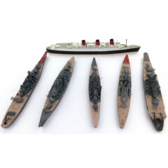.LOT 5 VINTAGE TRIANG DIECAST BATTLESHIPS + QUEEN MARY. 703 741 745 744 742 743.