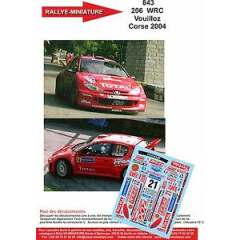Decals 1/43 ref 0843 peugeot 206 wrc vouilloz tour de corse 2004 rally rally 