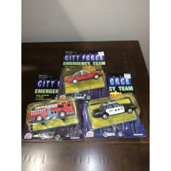 1993 NEW Set Of 3 CITY FORCE Emergency Team Police Car Fire Engine Chief Vehicle