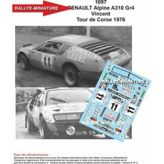 Decals 1/43 ref 1097 alpine renault a310 vincent tour de corse 1976 rally rally 