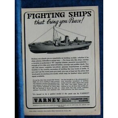 1943 Varney Model Ship Ad Print WW2 Fighting ship Shown - Model Craftsmen 