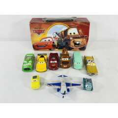Lot of 9 Disney Pixar CARS Lightning McQueen Mater Plane w/ Tin Tool Box