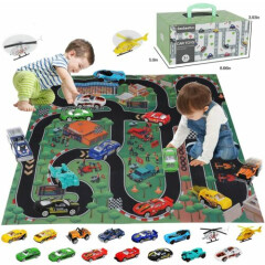 BeebeeRun Toy Race Car Track Set With Play Mat Model Car Vehicle Playset For Kid