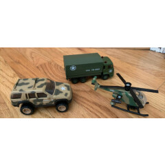 vintage matchbox helicopter 1998 pull string & army jeep & army transport truck
