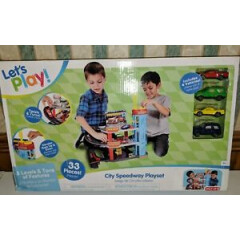 Let's Play City Speedway Playset Brand New in Box w/ 4 Cars