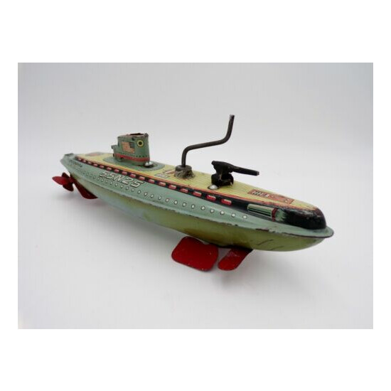 Vintage Marusan Japan Tin Litho 8" Wind Up WWII SSN25 Submarine Nomura Horikawa {1}