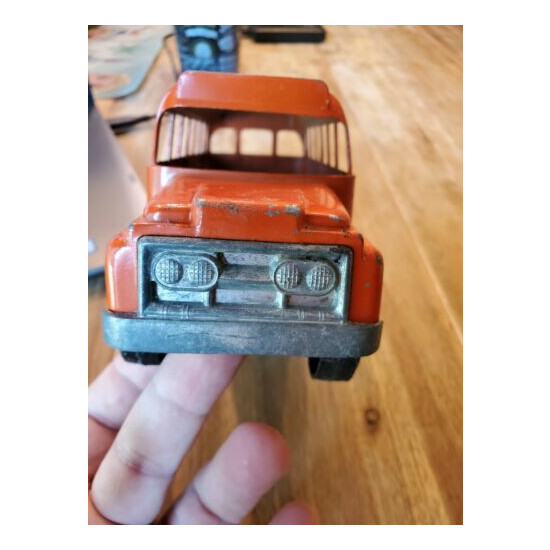 Hubley Bus, Orange, stamped 493 9 1/4 inches long  {3}