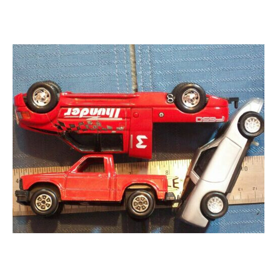 TOY CARS LOT 3 THUNDER F650 REALTOY, CHEVY RED TRUCK TOOTSIETOY, SILVER CAR {6}