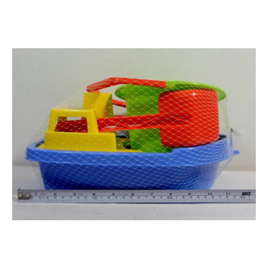 GREEK VTG APERGIS 80's PLASTIC 12'' BOAT SHIP w/ SAND TOOLS WATER TOY FLOATS MIP {2}