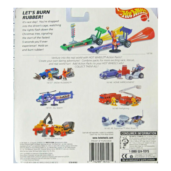 Hot Wheels Drag Racing Die Cast Set, 2 Dragsters with Chutes, Lights and Winner. {4}