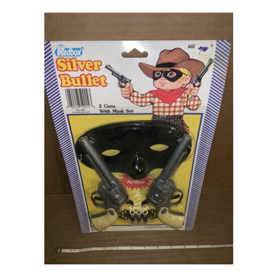 Vintage 1974 Silver Bullet Kids Toy 2 Guns With Mask Set {2}