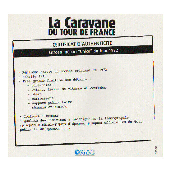 Certificate of authenticity the caravan tour de France to choice see list  {31}