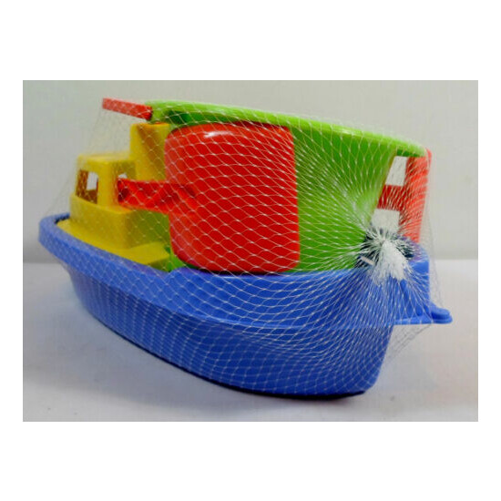GREEK VTG APERGIS 80's PLASTIC 12'' BOAT SHIP w/ SAND TOOLS WATER TOY FLOATS MIP {3}