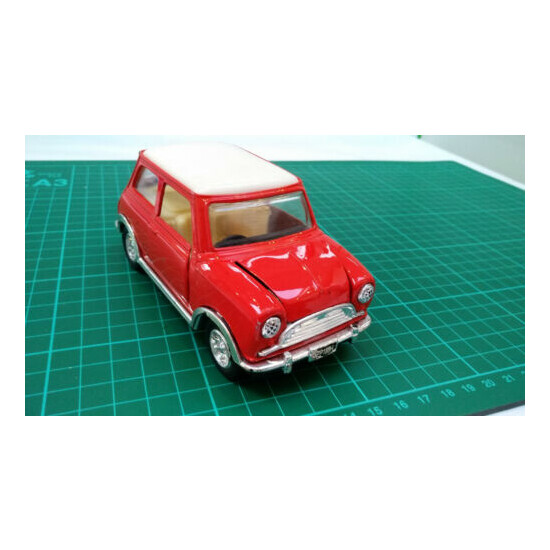 Vintage Friction Red White Roof Diecast Toy Car 1960s Old Austin Mini Cooper  {1}
