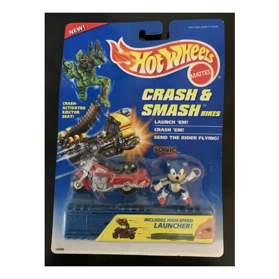 MINT 1995 HOT WHEELS Crash & Smash Bikes SONIC THE HEDGEHOG Mattel Sega MOC {1}