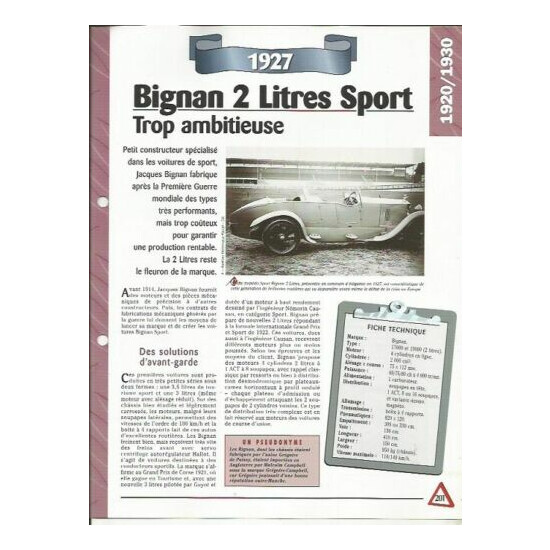 Bignan 2 litre sport 1927 sheet car collection car  {1}