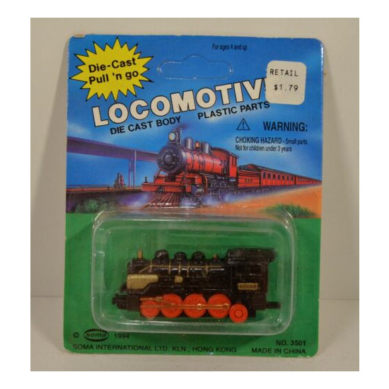 NEW 1994 Black Locomotive 2.75" Soma Pull & Go Train Car Engine Diecast Vehicle {1}
