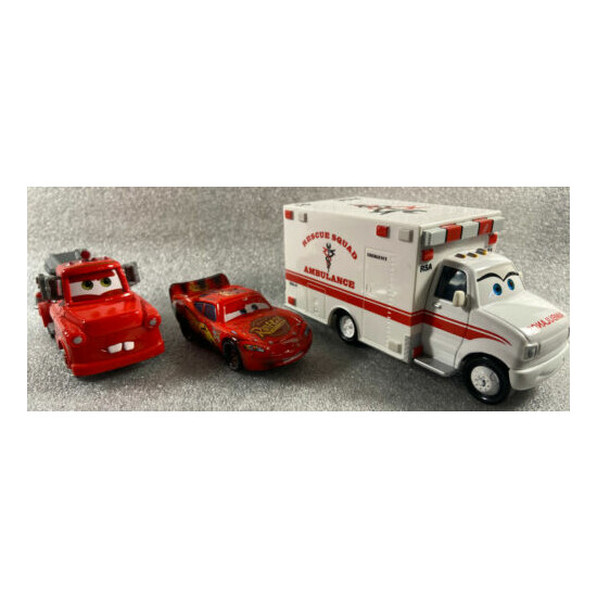 Disney Pixar Cars Rescue Squad Mater, Burnt McQueen, & Rescue Squad Ambulance {1}