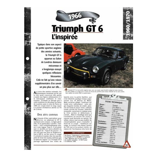 Car triumph gt 6 mark 1 automobile sheet 1966 collection car  {1}