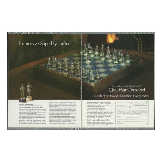 1986 Franklin Mint 2 page advertisement for US CIVIL WAR CHESS SET {1}