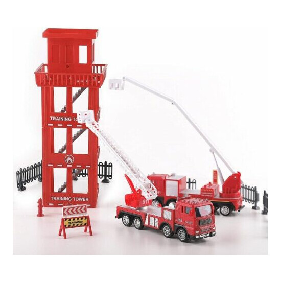 Kids Trucks Play Set 5 Emergency Rescue Vehicles W/ Station Crane + More Ages 3+ {4}