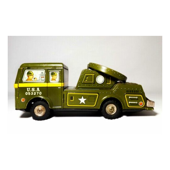 TN NOMURA (JAPAN) VINTAGE US ARMY PRESSED TIN LITHO FRICTION TOY MILITARY TRUCK  {2}