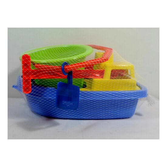 GREEK VTG APERGIS 80's PLASTIC 12'' BOAT SHIP w/ SAND TOOLS WATER TOY FLOATS MIP {5}