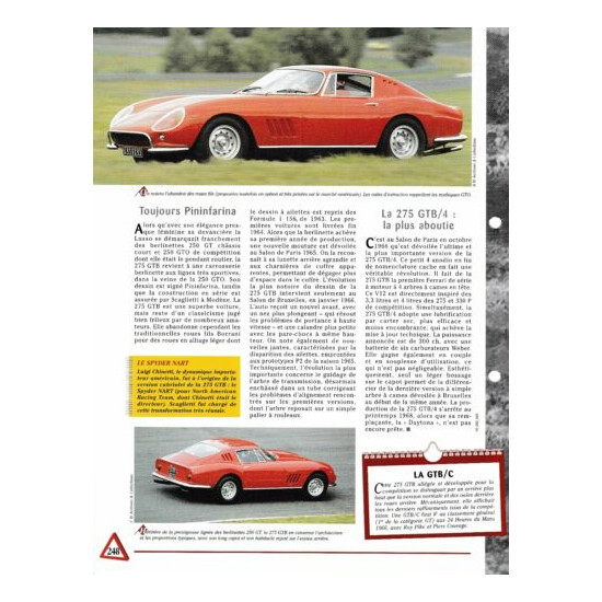 Car ferrari 275 gtb automobile sheet 1965 collection car france  {2}