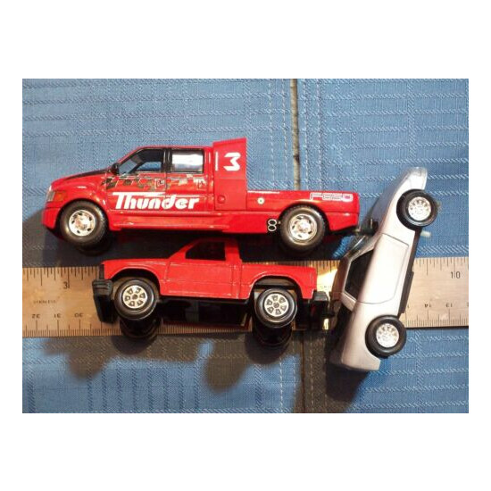 TOY CARS LOT 3 THUNDER F650 REALTOY, CHEVY RED TRUCK TOOTSIETOY, SILVER CAR {2}