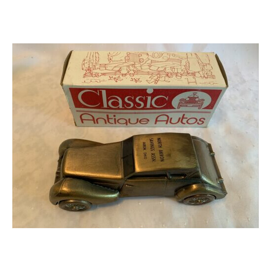 Vtg BANTHRICO Classic Antique Auto 1936 CORD Metal COIN BANK N. AKRON SAVINGS Ad {2}