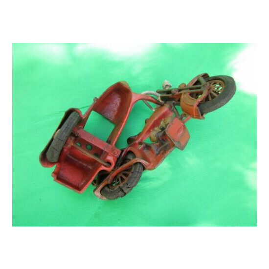 Vintage Hubley Cast Iron Motorcycle With Sidecar Toy With Rare Double Headlight {8}