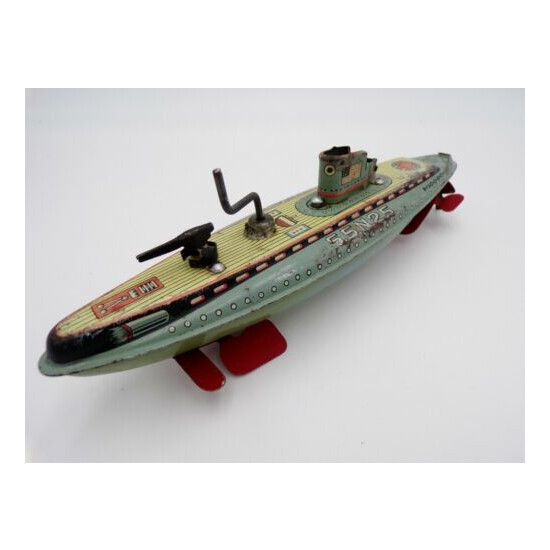 Vintage Marusan Japan Tin Litho 8" Wind Up WWII SSN25 Submarine Nomura Horikawa {2}
