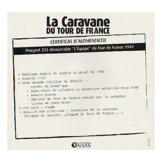 Certificate of authenticity the caravan tour de France to choice see list  {46}