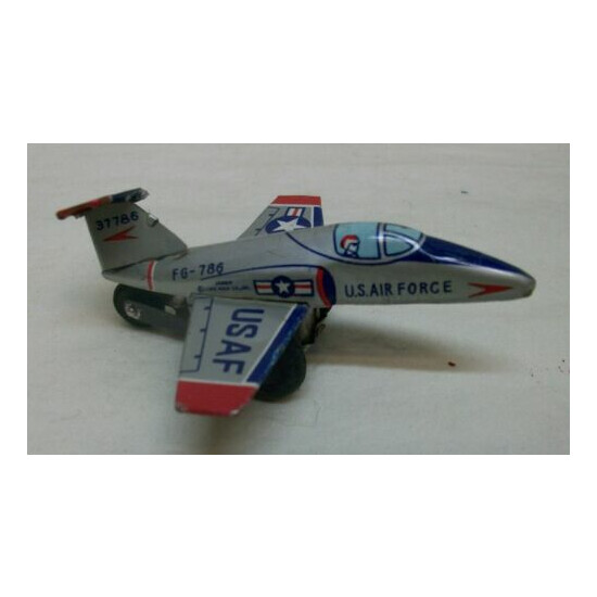 Vintage "Lin Mar" Tin Jet Plane w/Friction Wheels "USAF FG-786" 3-1/2" Long {1}